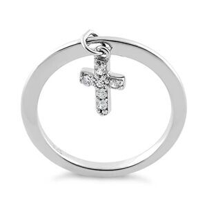 New Sterling Silver Dangling Cross CZ Ring New